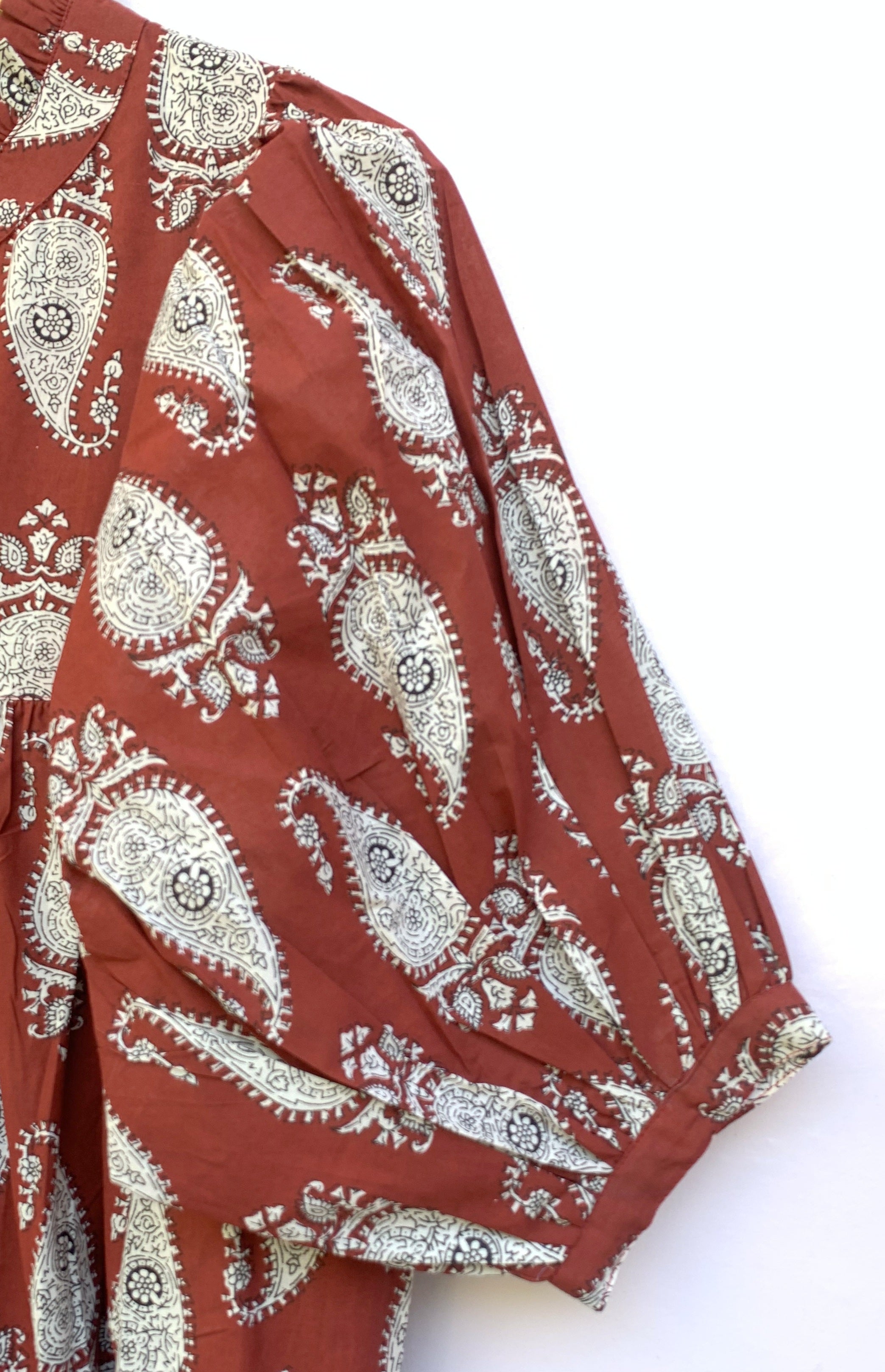 brown paisley block printed comfortable maxi dress