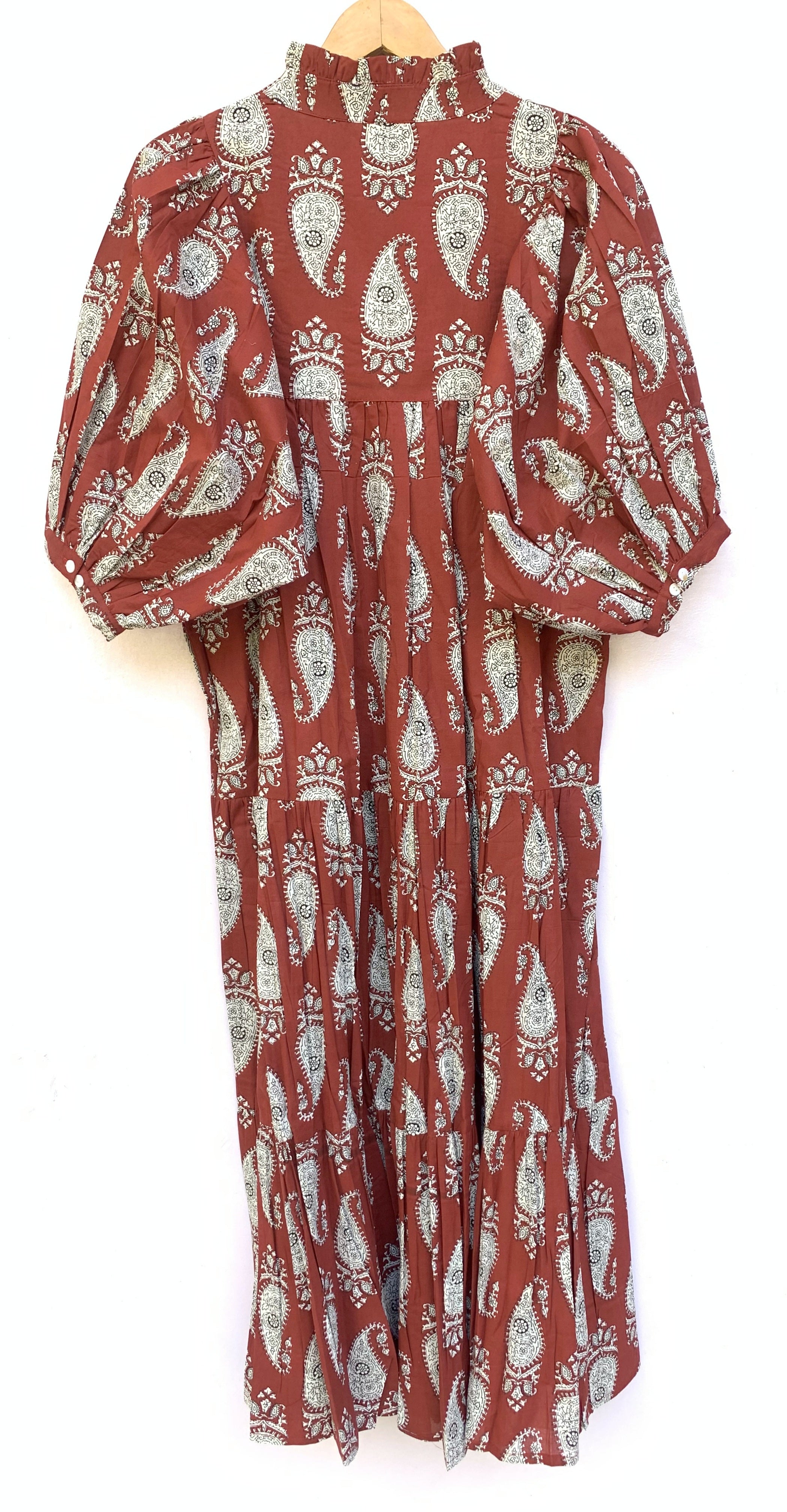 brown paisley block printed comfortable maxi dress