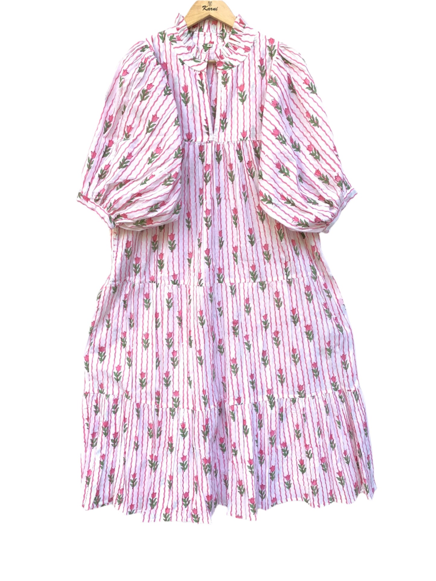 striped tulip floral block printed maxi dress
