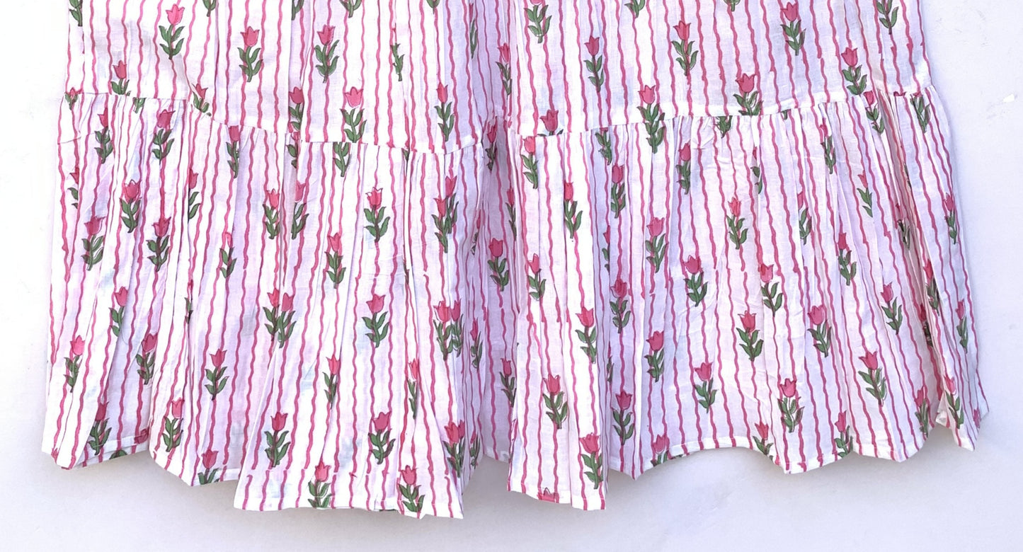 striped tulip floral block printed maxi dress