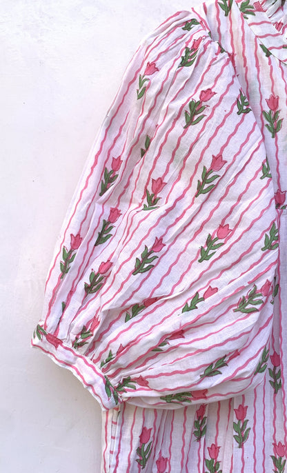 striped tulip floral block printed maxi dress
