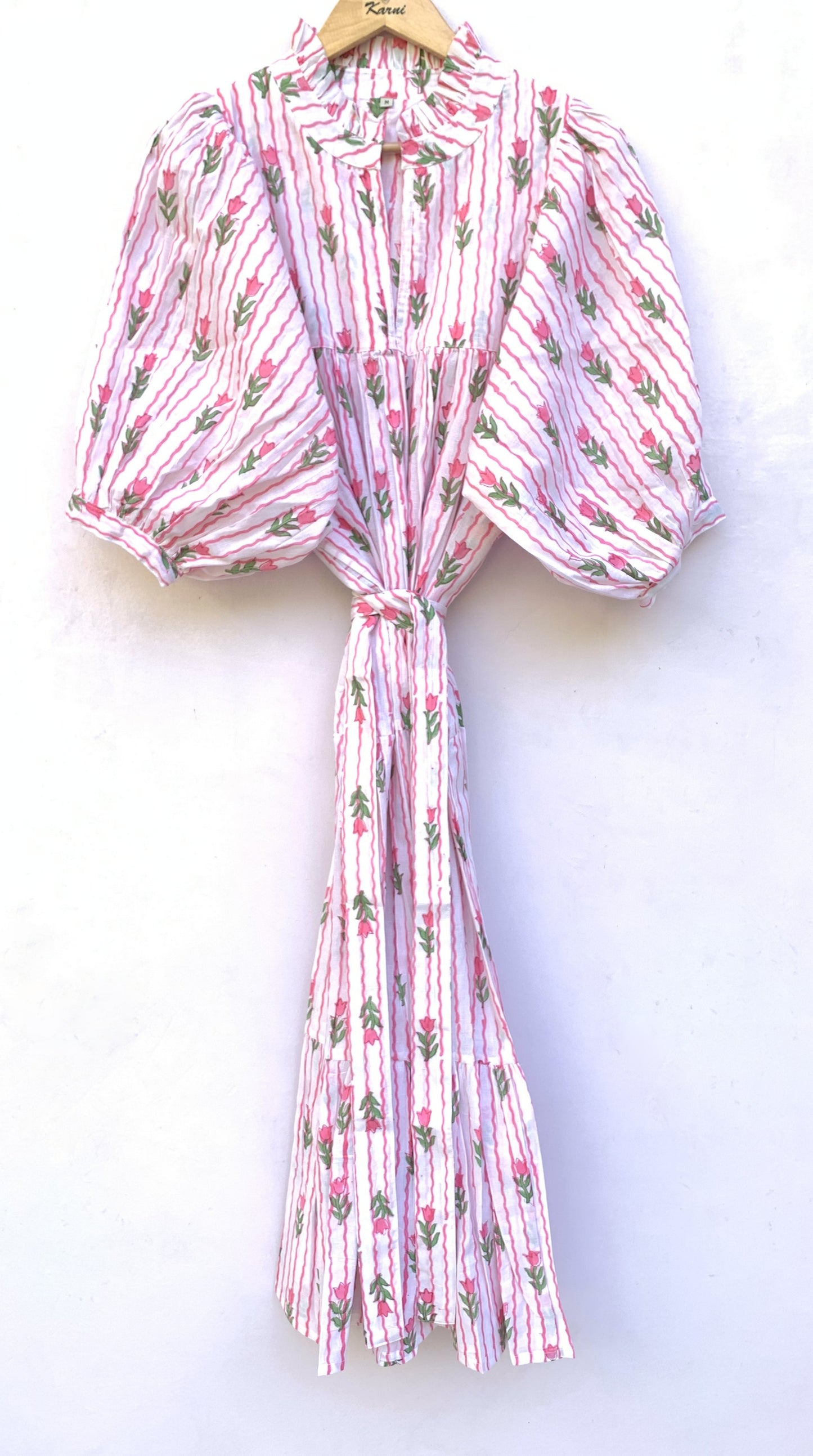 striped tulip floral block printed maxi dress