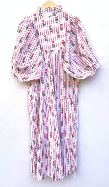 striped tulip floral block printed maxi dress
