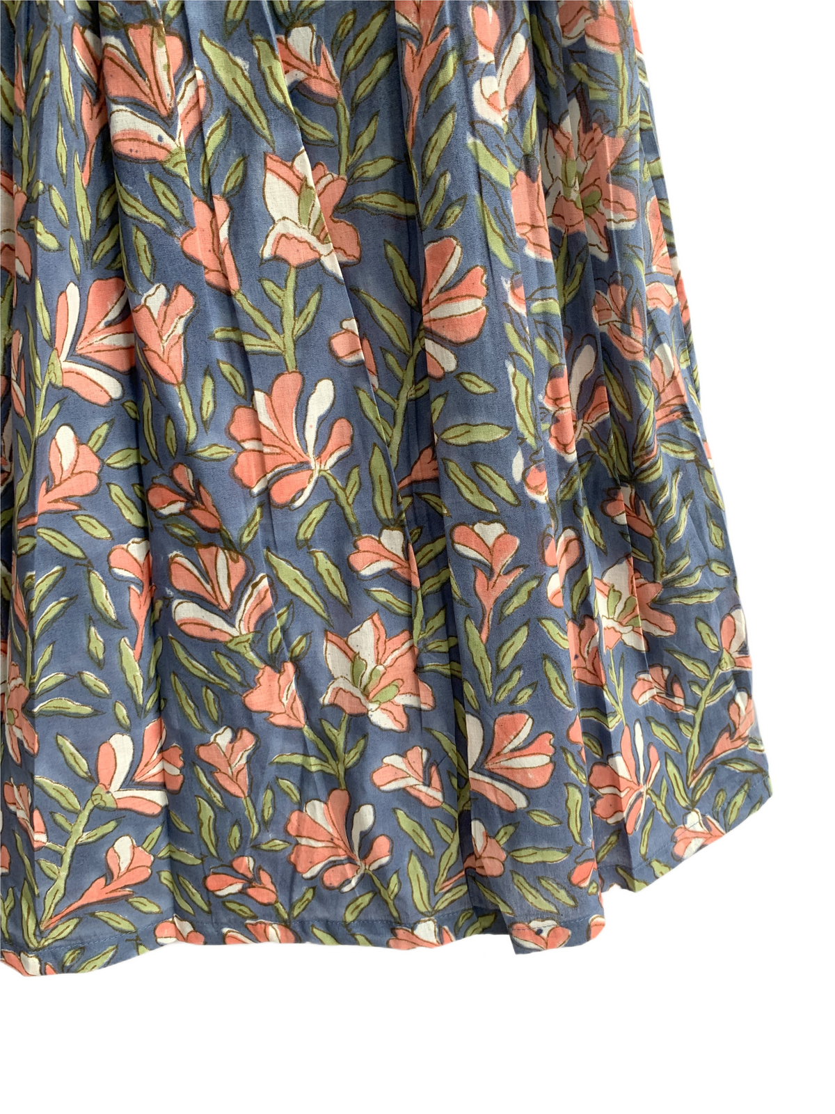 Blue Floral Cotton Pajama Set with Smocked Puff Sleeve Top and Matching Shorts