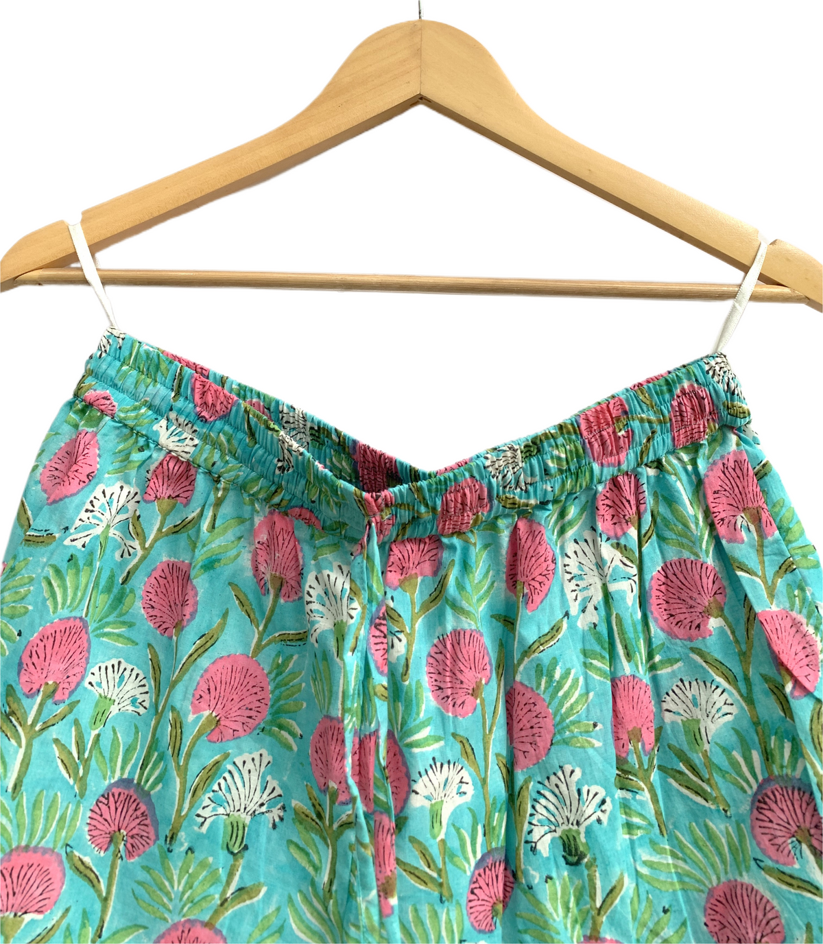 Green Floral Cotton Pajama Set with Smocked Top and Shorts