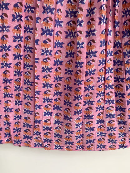 Pink Purple Floral Cotton Pajama Set for Women, Smocked Square Neck Puff Sleeve Top and Matching Drawstring Shorts, Boho Summer Lounge Set