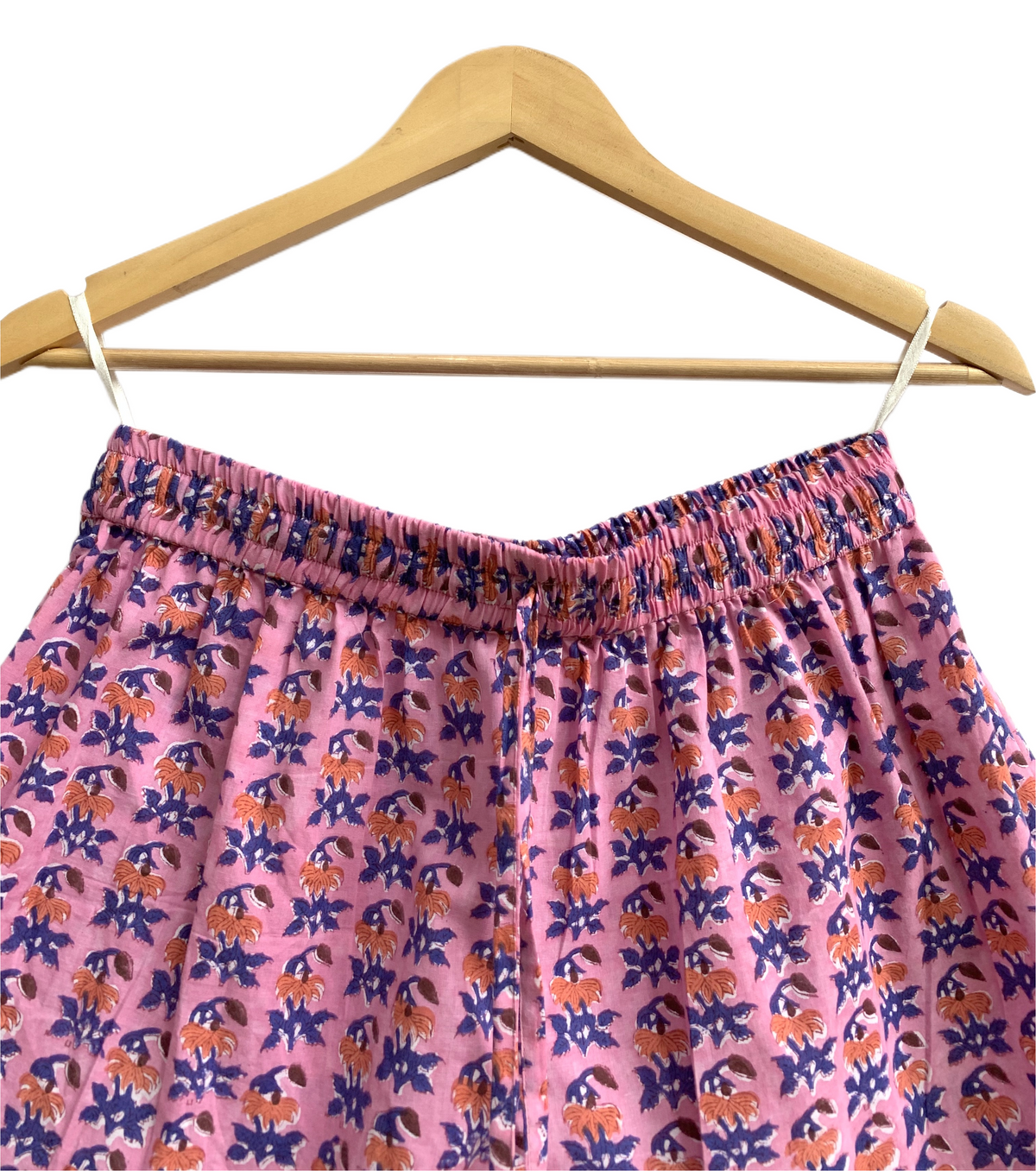 Pink Purple Floral Cotton Pajama Set for Women, Smocked Square Neck Puff Sleeve Top and Matching Drawstring Shorts, Boho Summer Lounge Set