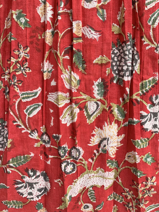 Rust Red Floral Cotton Pajama Set for Women, Smocked Square Neck Puff Sleeve Top with Matching Shorts