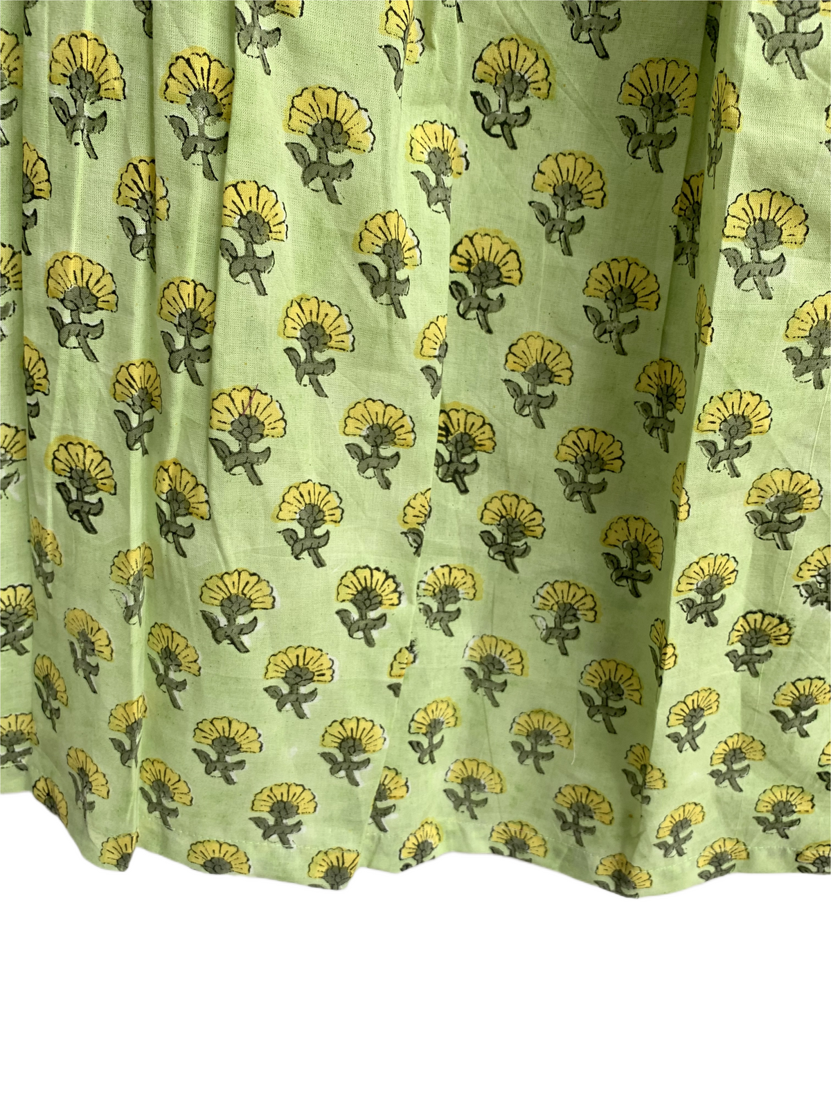 Lime Green Floral Cotton Pajama Set, Smocked Square Neck Puff Sleeve Top and Matching Shorts
