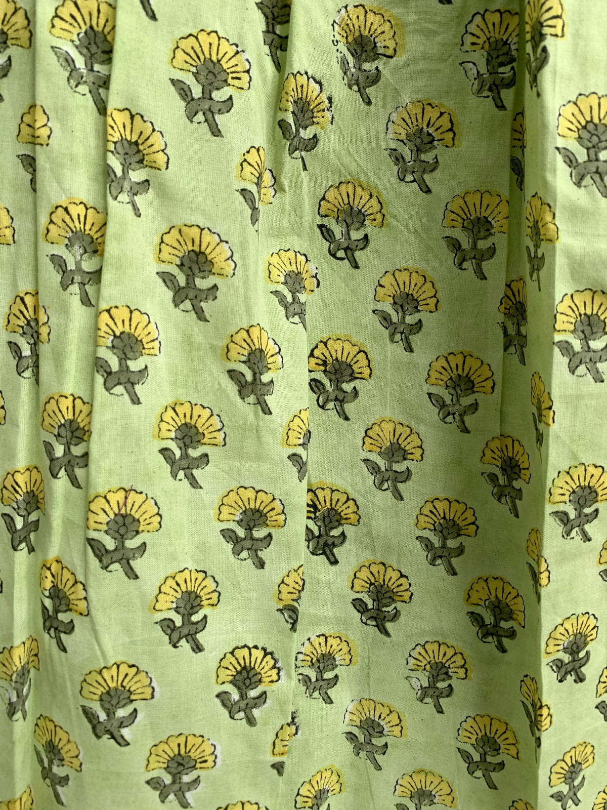 Lime Green Floral Cotton Pajama Set, Smocked Square Neck Puff Sleeve Top and Matching Shorts