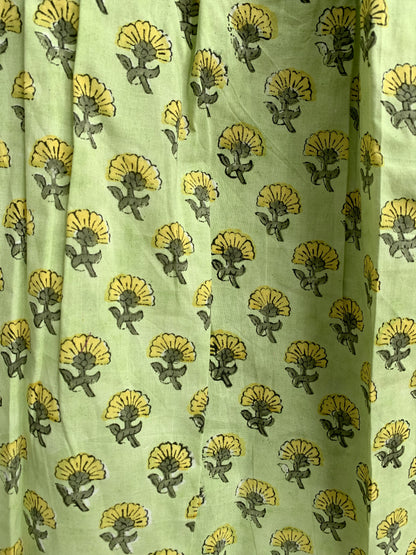 Lime Green Floral Cotton Pajama Set, Smocked Square Neck Puff Sleeve Top and Matching Shorts