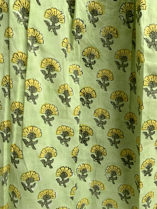 Lime Green Floral Cotton Pajama Set, Smocked Square Neck Puff Sleeve Top and Matching Shorts