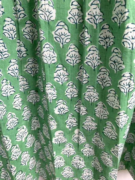 Sage Green Floral Cotton Pajama Set, Smocked Puff Sleeve Top and Matching Shorts