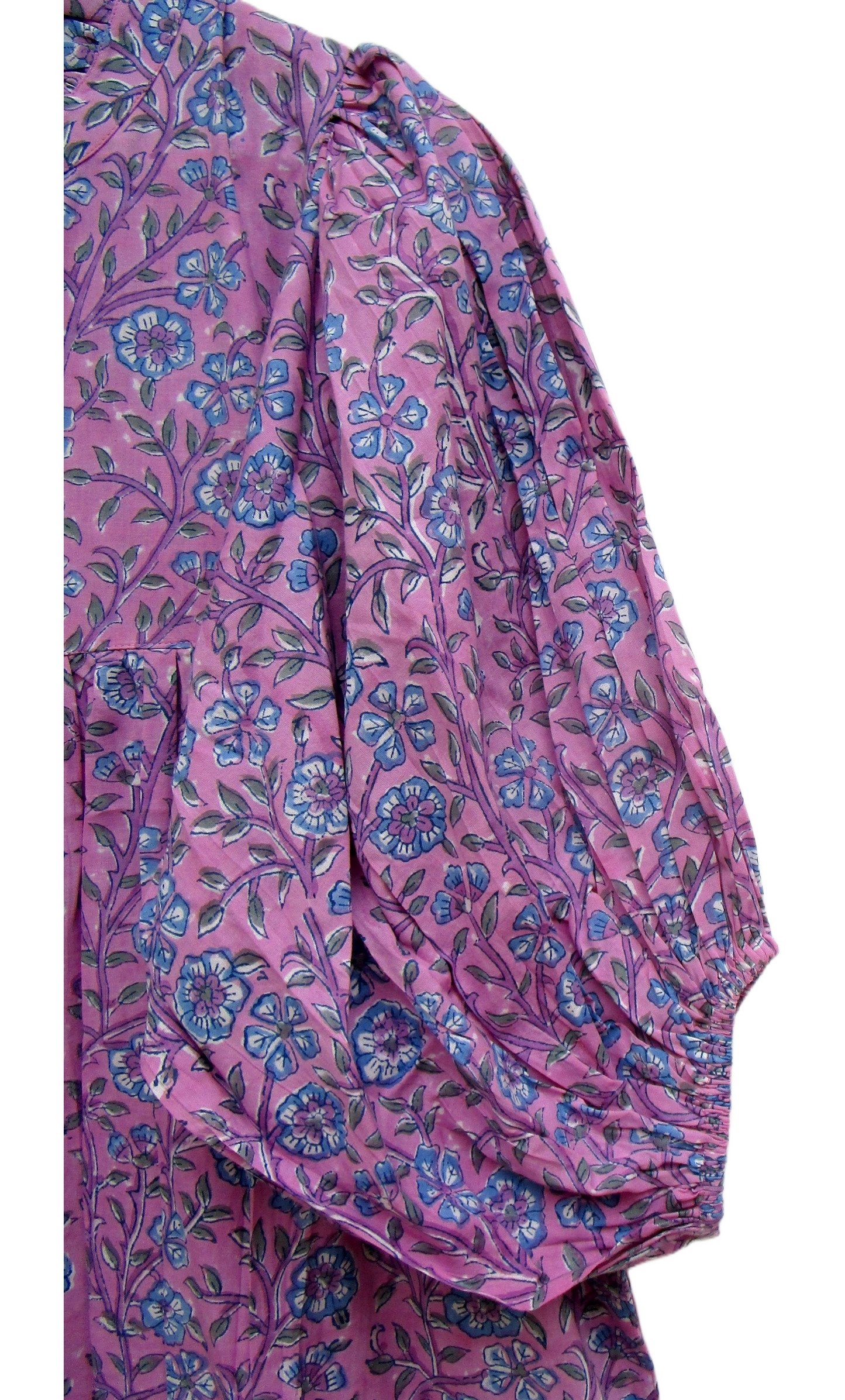 Rose Pink Blue Floral Hand Block Print Cotton Maxi Dress – Boho Tiered Summer Style