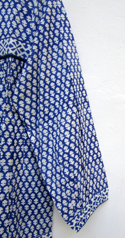 blue and white indian printed blouse for women