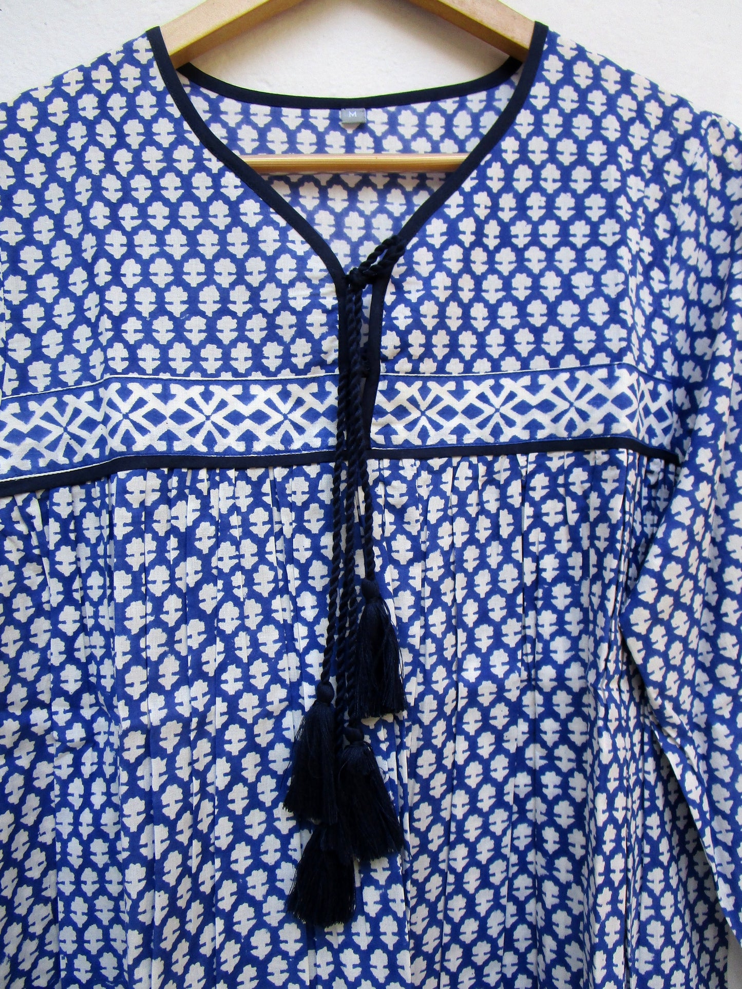 blue and white indian printed blouse for women