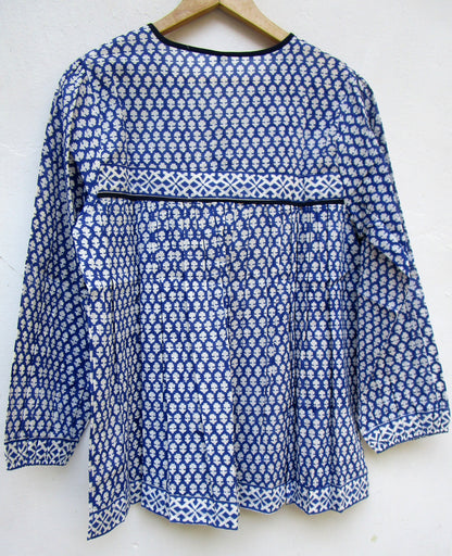 blue and white indian printed blouse for women
