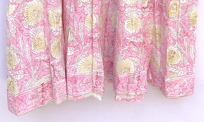 Blush Pink Floral Hand Block Printed Cotton Midi Dress – Boho Indian Dress