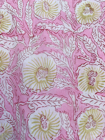 Blush Pink Floral Hand Block Printed Cotton Midi Dress – Boho Indian Dress