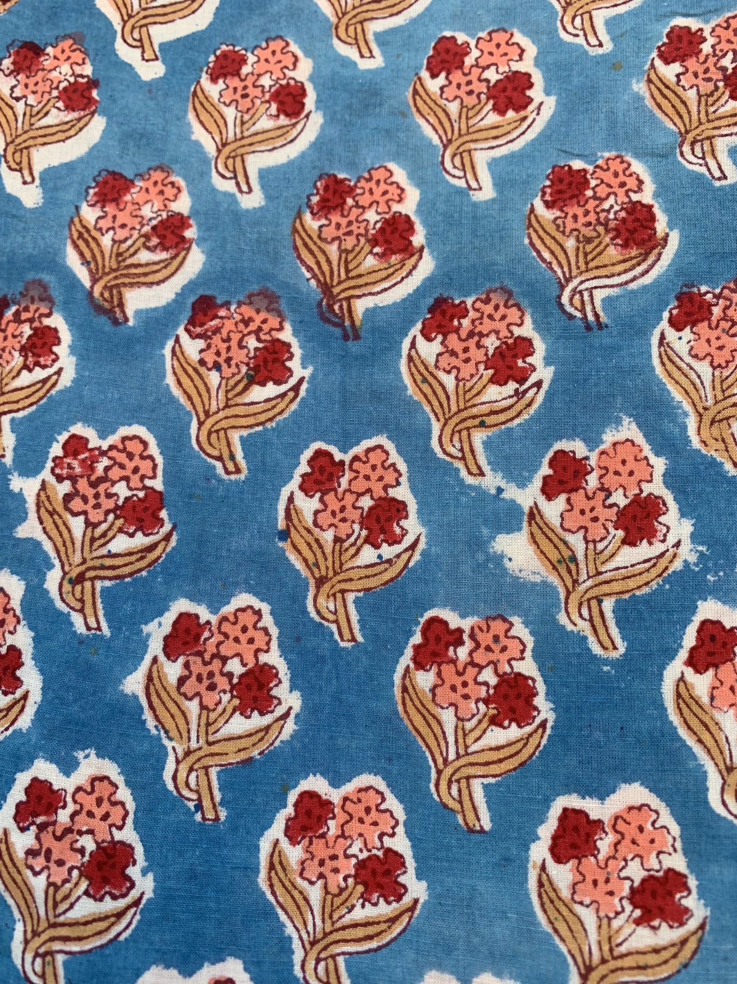 Blue Red Floral Hand Block Printed Cotton Midi Dress – Boho Indian Tiered Dress