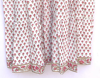 White Red Floral Hand Block Printed Cotton Midi Dress – Boho Indian Tiered Dress