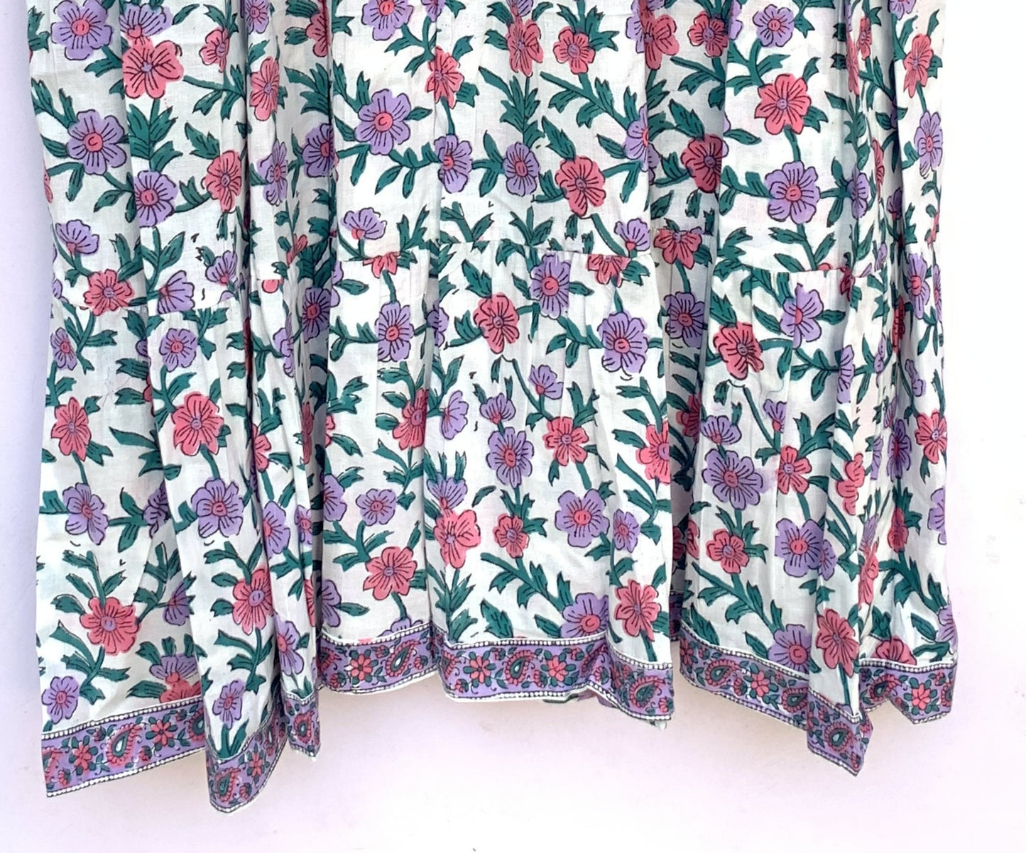 Cream Pink Floral Hand Block Printed Cotton Midi Dress – Boho Indian Summer Dress