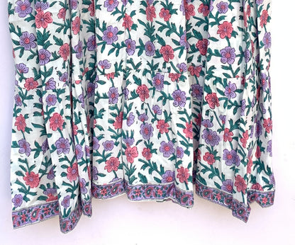 Cream Pink Floral Hand Block Printed Cotton Midi Dress – Boho Indian Summer Dress