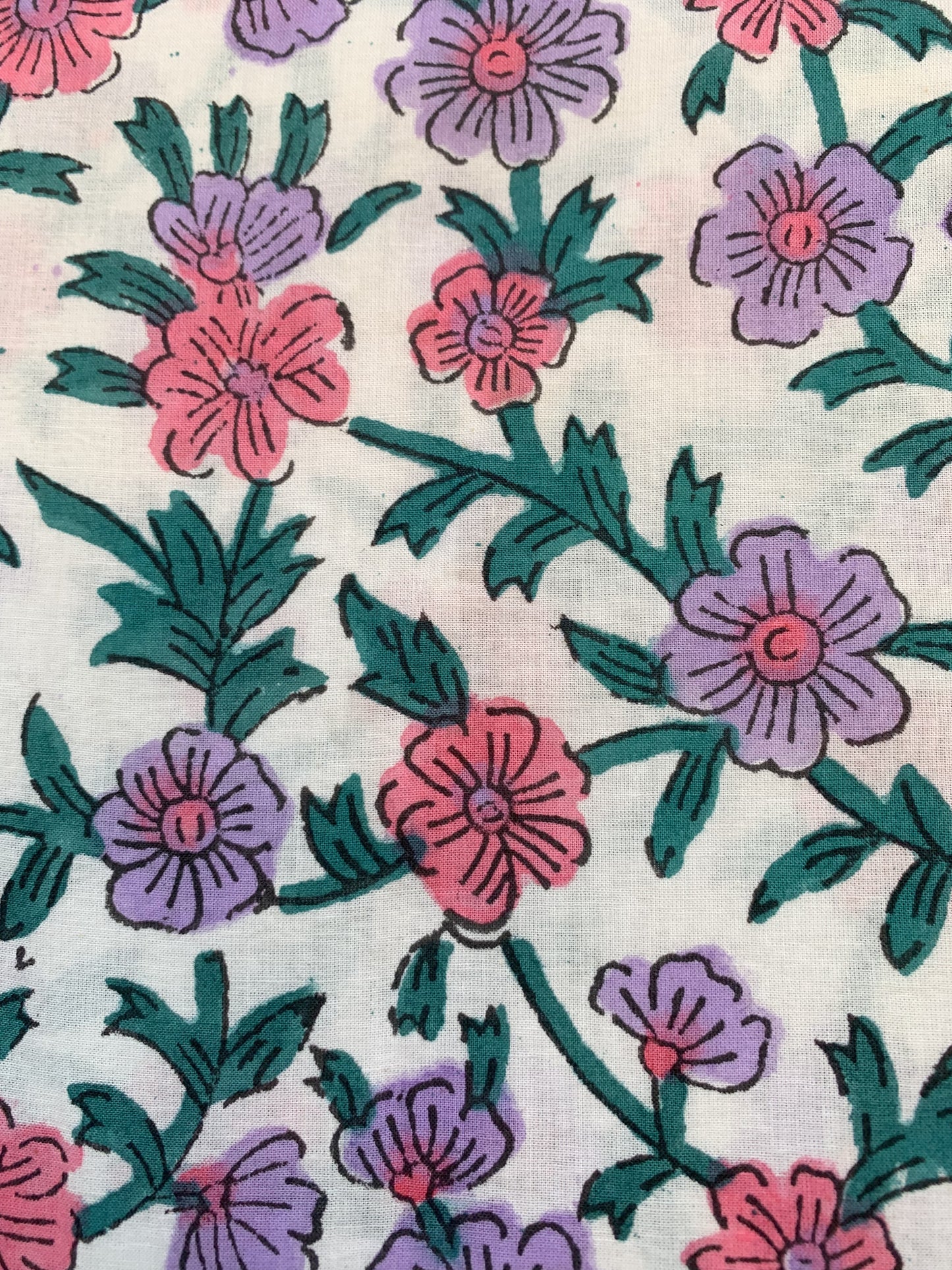 Cream Pink Floral Hand Block Printed Cotton Midi Dress – Boho Indian Summer Dress