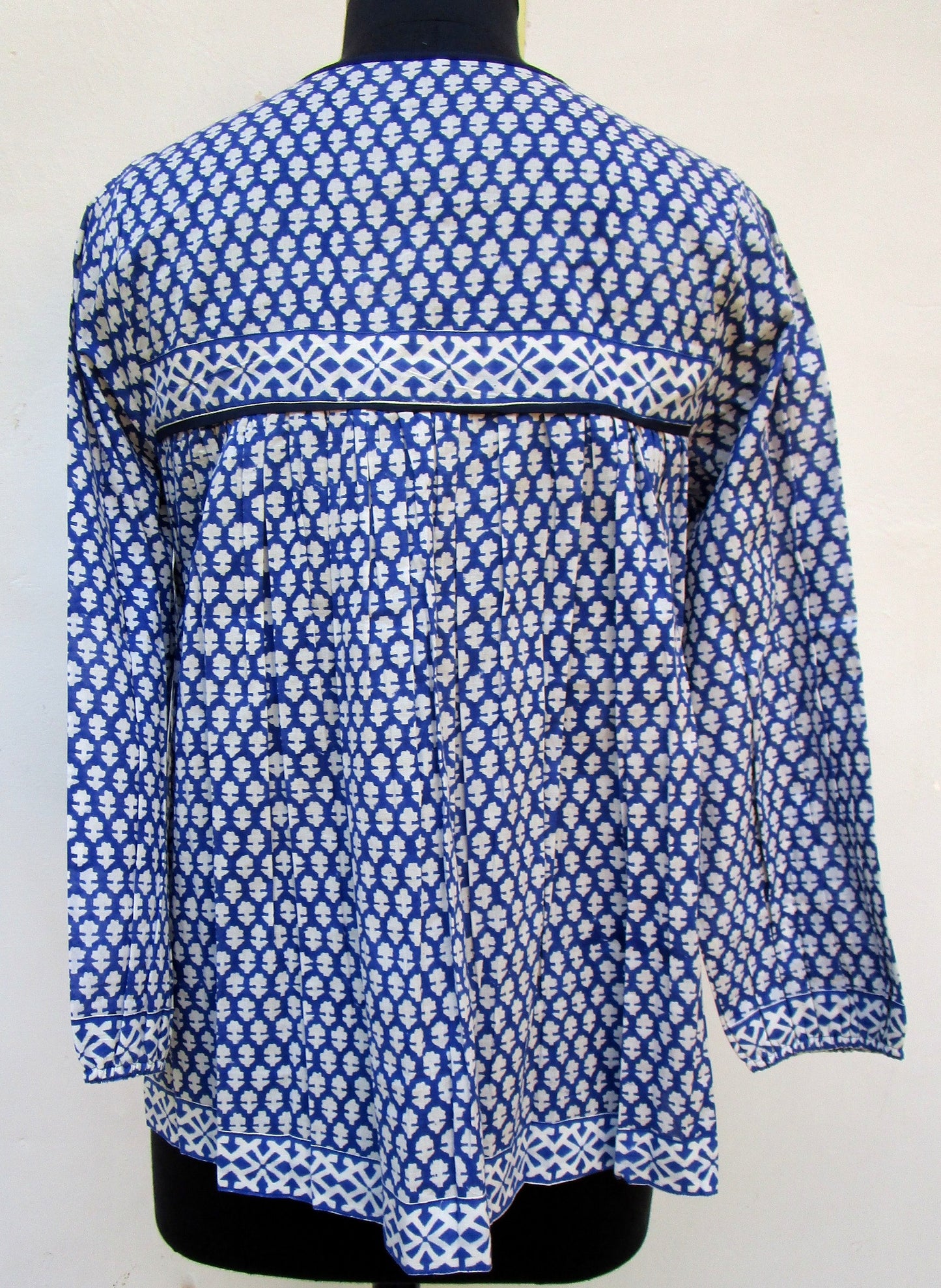 blue and white indian printed blouse for women