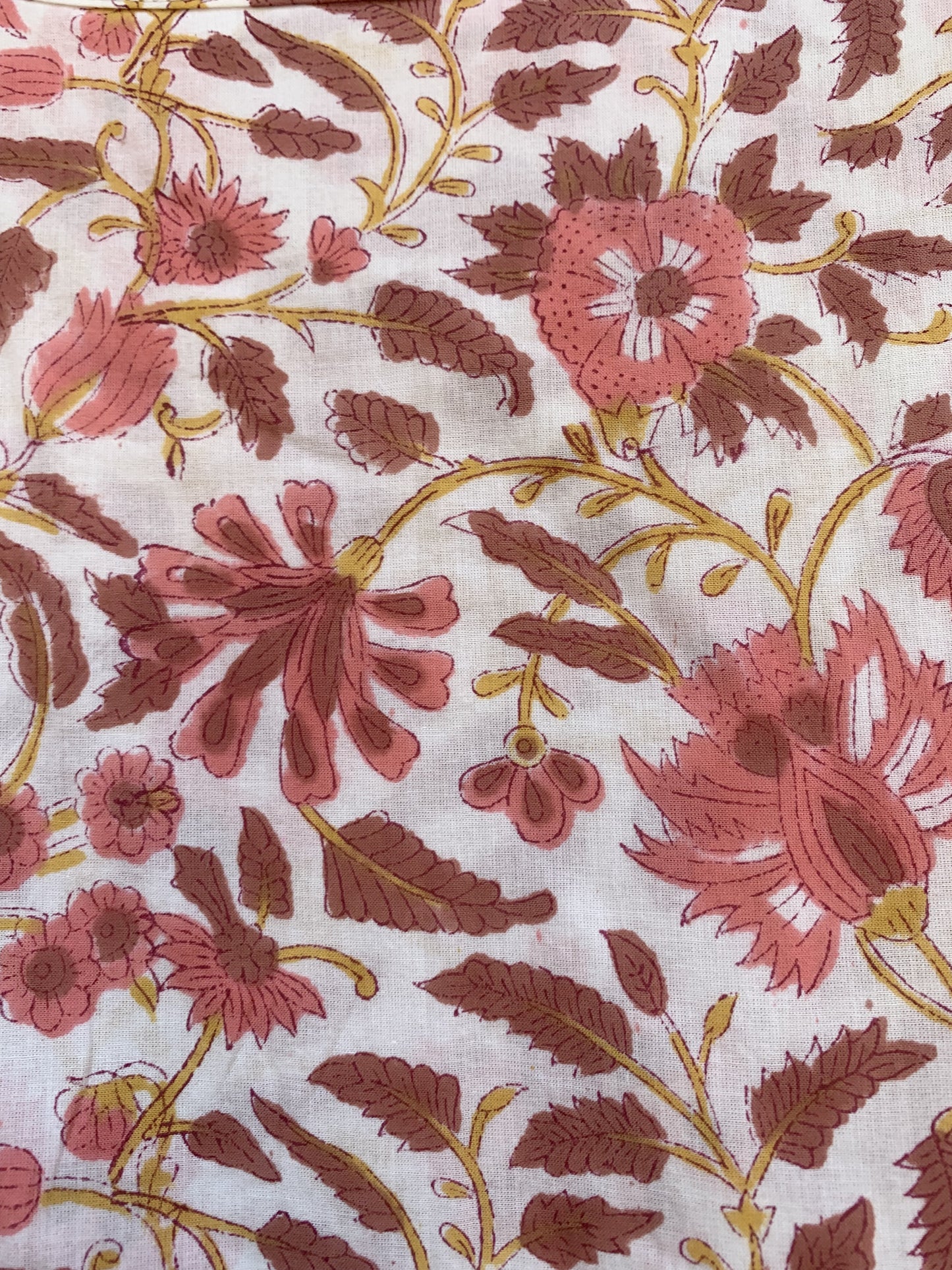 Cream Peach Floral Hand Block Printed Cotton Midi Dress – Puff Sleeve Boho Indian Dress