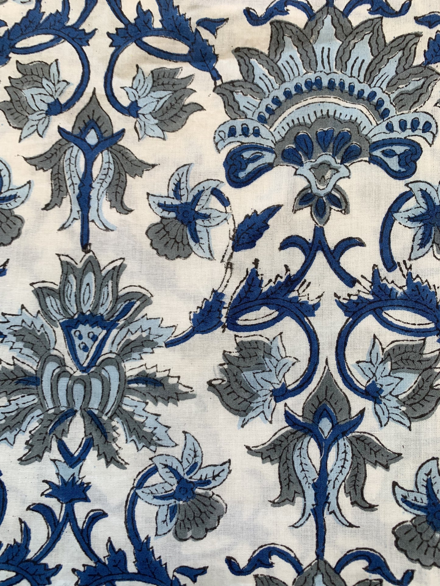 Blue Grey Floral Hand Block Printed Cotton Mini Dress – Puff Sleeve Boho Indian Dress