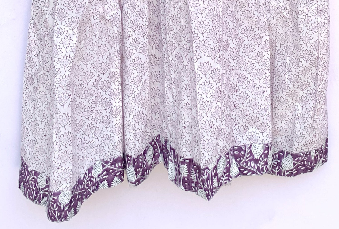 Plum Floral Hand Block Printed Cotton Midi Dress – Puff Sleeve Boho Indian Dress