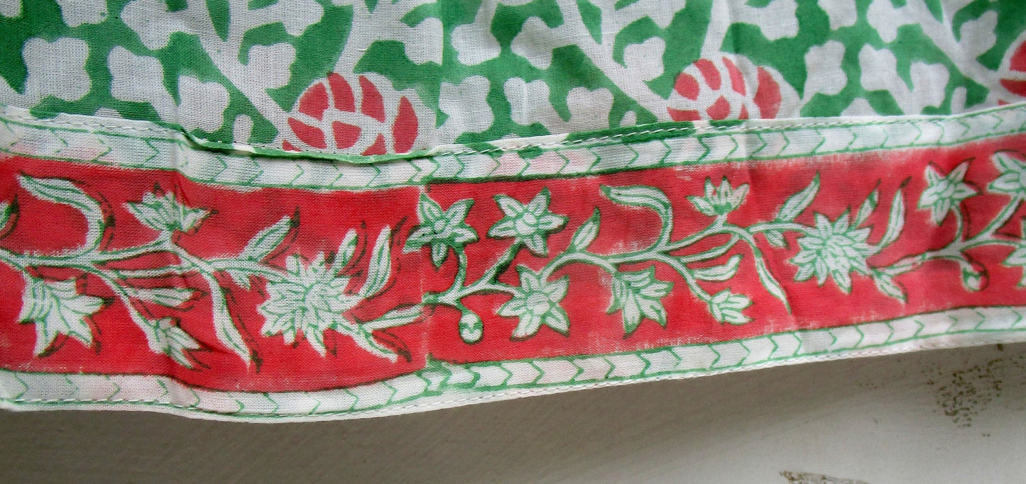Green Coral Floral Hand Block Print Cotton Maxi Dress – Boho Puff Sleeve Tiered Summer