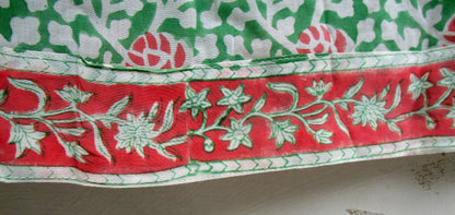 Green Coral Floral Hand Block Print Cotton Maxi Dress – Boho Puff Sleeve Tiered Summer