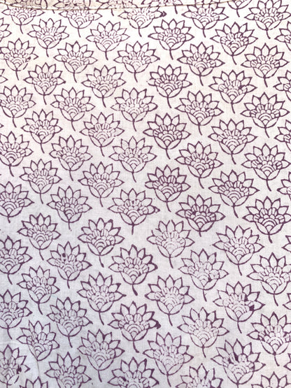 Plum Floral Hand Block Printed Cotton Midi Dress – Puff Sleeve Boho Indian Dress