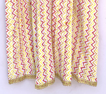 Yellow Zigzag Hand Block Printed Cotton Midi Dress – Puff Sleeve Boho Indian Dress