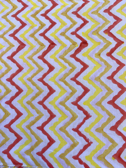 Yellow Zigzag Hand Block Printed Cotton Midi Dress – Puff Sleeve Boho Indian Dress