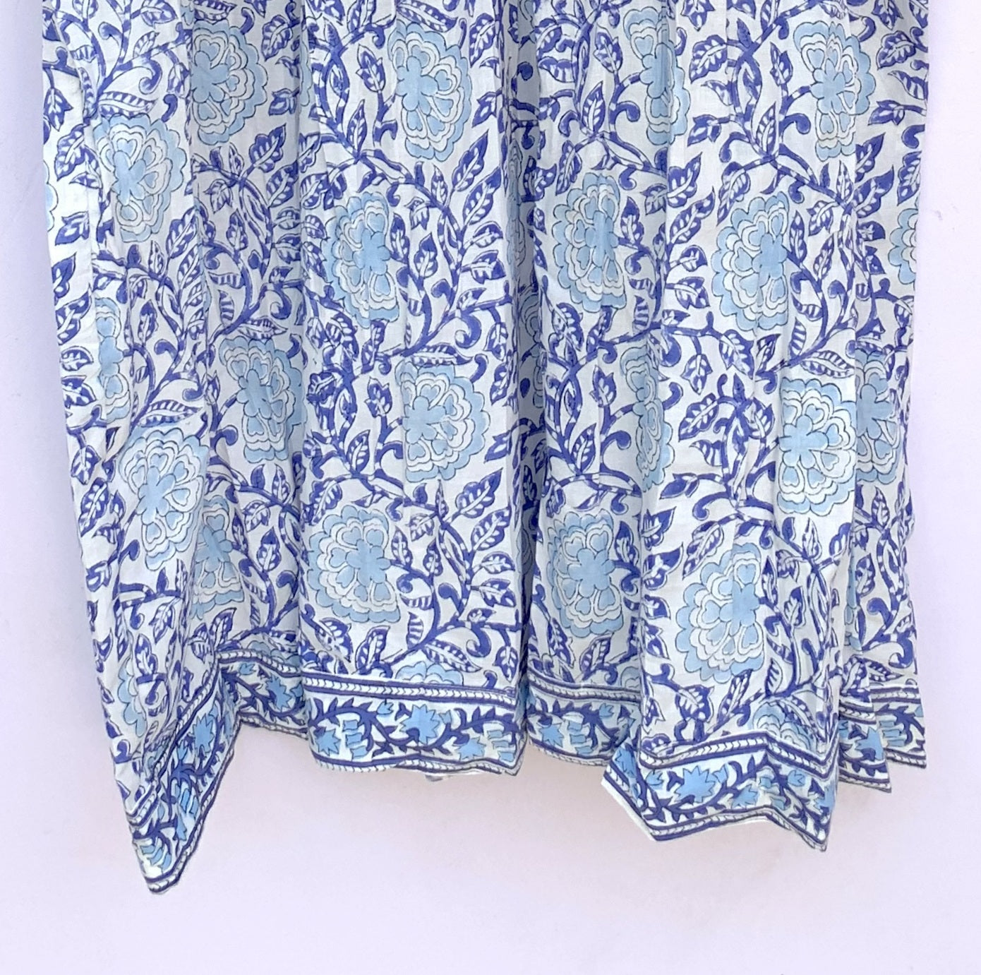 Blue Floral Hand Block Printed Cotton Midi Dress – Puff Sleeve Boho Indian Dress