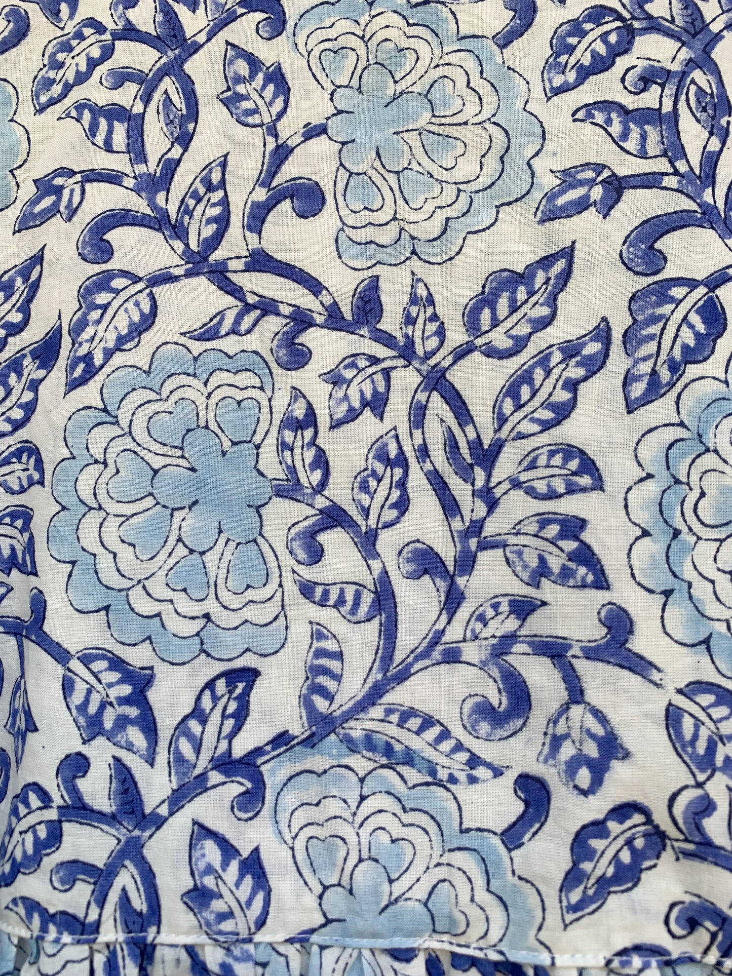 Blue Floral Hand Block Printed Cotton Midi Dress – Puff Sleeve Boho Indian Dress