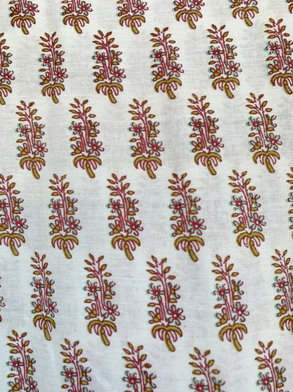 Ivory Olive Floral Hand Block Printed Cotton Midi Dress – Puff Sleeve Boho Indian Dress