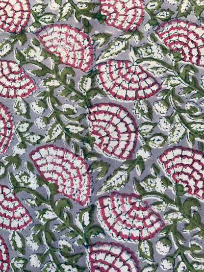 Sage Green Pink Floral Hand Block Printed Cotton Mini Dress – Puff Sleeve Boho Indian Dress