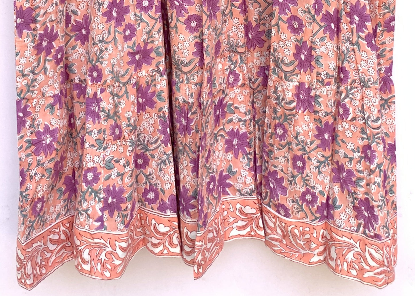 Peach Purple Floral Hand Block Printed Cotton Mini Dress – Puff Sleeve Boho Indian Dress