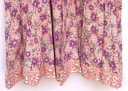 Peach Purple Floral Hand Block Printed Cotton Mini Dress – Puff Sleeve Boho Indian Dress