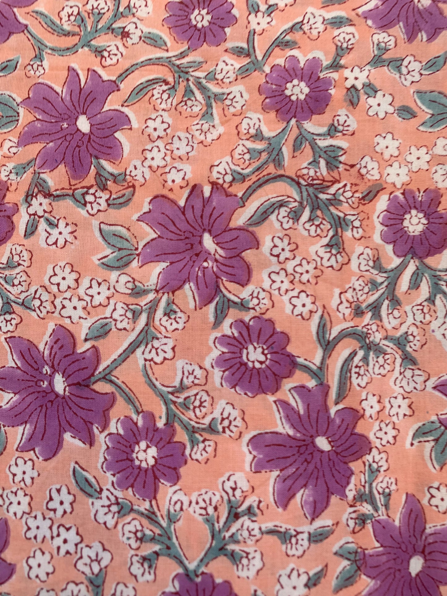 Peach Purple Floral Hand Block Printed Cotton Mini Dress – Puff Sleeve Boho Indian Dress