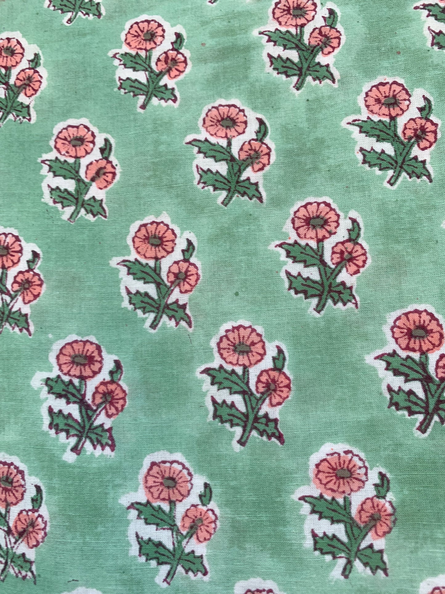 Sage Green Pink Floral Hand Block Printed Cotton Mini Dress – Puff Sleeve Boho Indian Dress