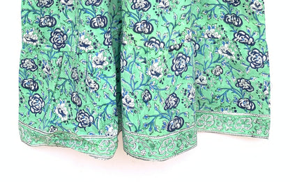 Mint Green Floral Hand Block Printed Cotton Mini Dress – Puff Sleeve Boho Indian Dress