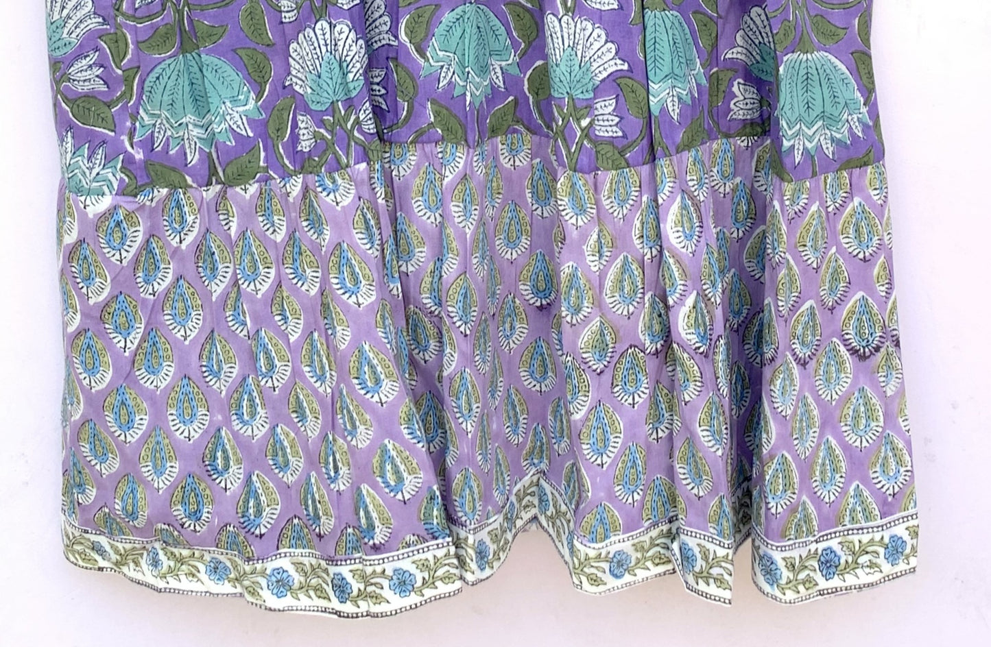 Lavender Purple Floral Hand Block Printed Cotton Mini Dress – Puff Sleeve Boho Indian Dress