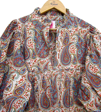 Paisley Block Print Cotton Maxi Dress – Bohemian Puff Sleeve Indian Summer Dress