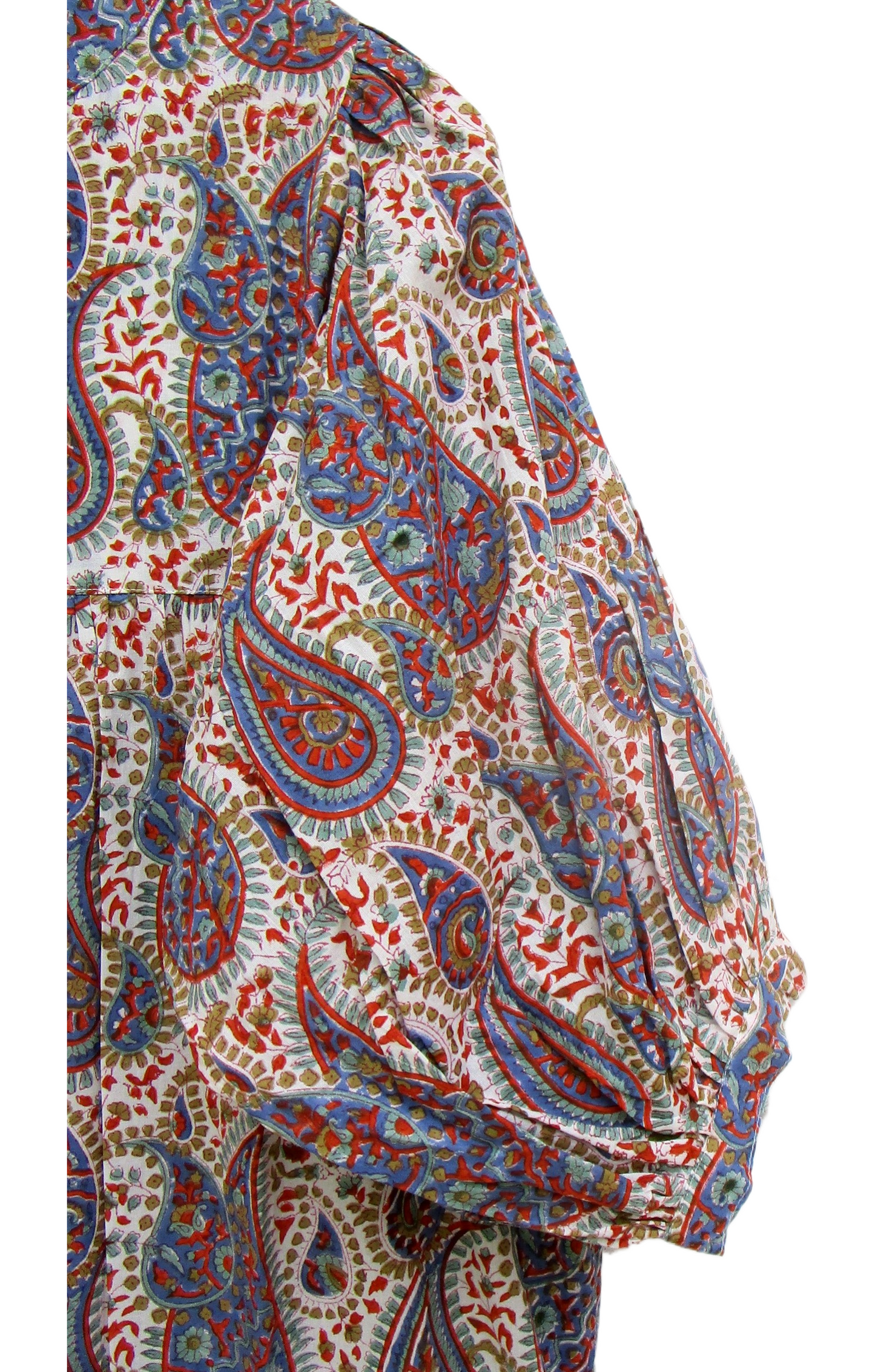 Paisley Block Print Cotton Maxi Dress – Bohemian Puff Sleeve Indian Summer Dress