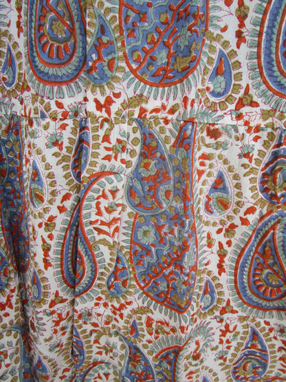Paisley Block Print Cotton Maxi Dress – Bohemian Puff Sleeve Indian Summer Dress